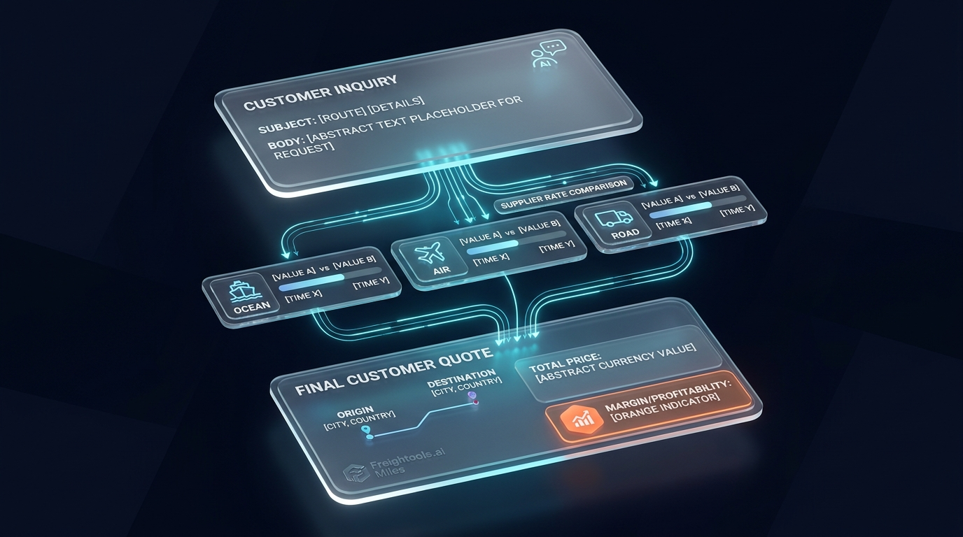 Miles quote generation surface — currency, weight, surcharges, validity, margin tag.